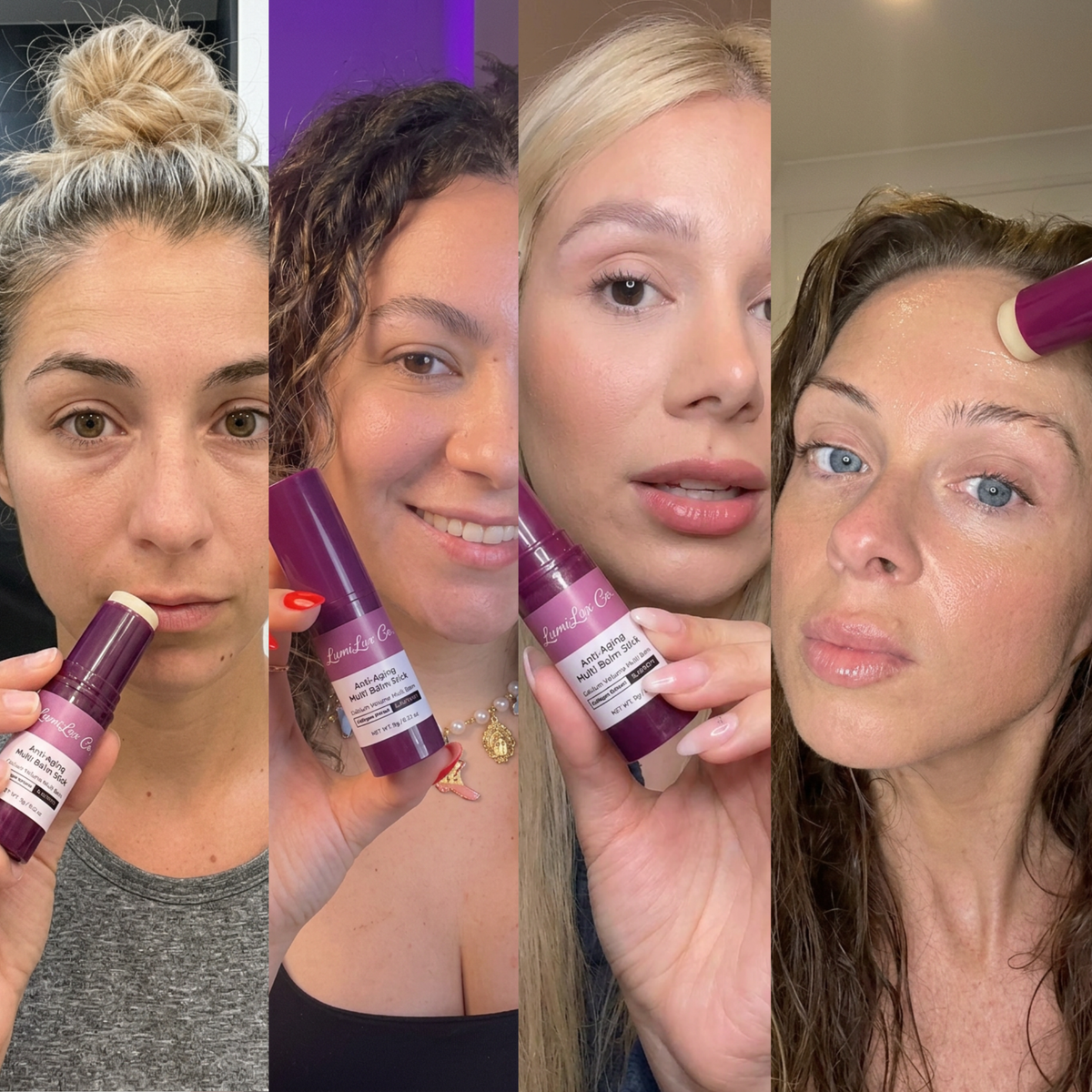 Women applying or holding the LumiLux balm stick