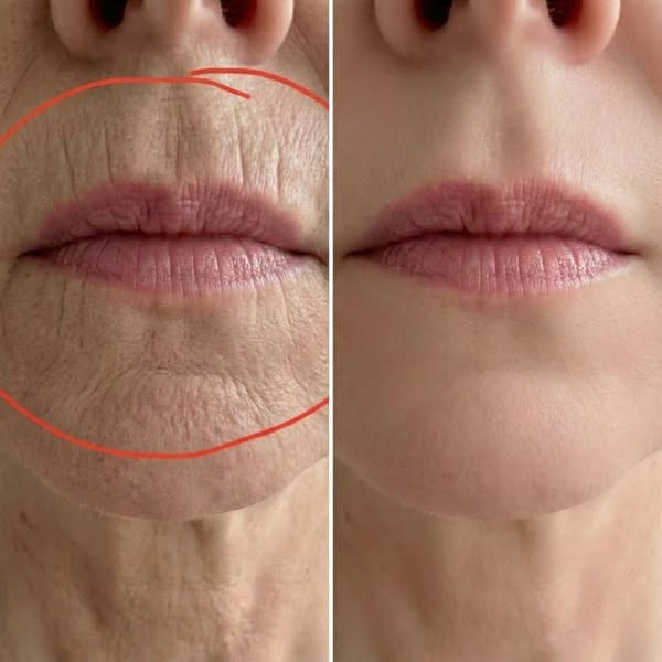 Before and after image showing lines around the mouth