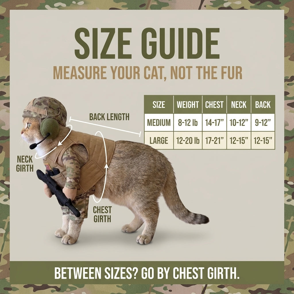 Medium and Large size guide for Cat Soldier Outfit